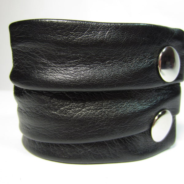 Black Leather Cuff Wrap Bracelet Mens Ladies Soft Italian Leather Wristband L2222