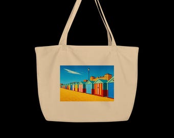 Duża bawełniana torba – dodaj odrobinę nadmorskiego uroku z tą plażową torbą Brighton – kolorową, nostalgiczną i idealną na targi lub wycieczki.