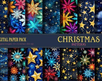 Christmas Stars Digital Paper: Holiday Scrapbook Backgrounds (12x12" JPG, 300 DPI)
