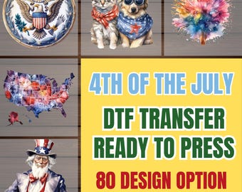 Retro 4th of July DTF Transfer Ready to Press, Patriotic Heat Transfers for Shirts, USA Independence Day Iron On, Red White and Blue