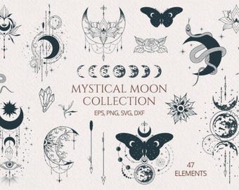 Mystical Moon Clipart Bundle | Celestial Witchy Graphics (svg, png, eps, dxf)