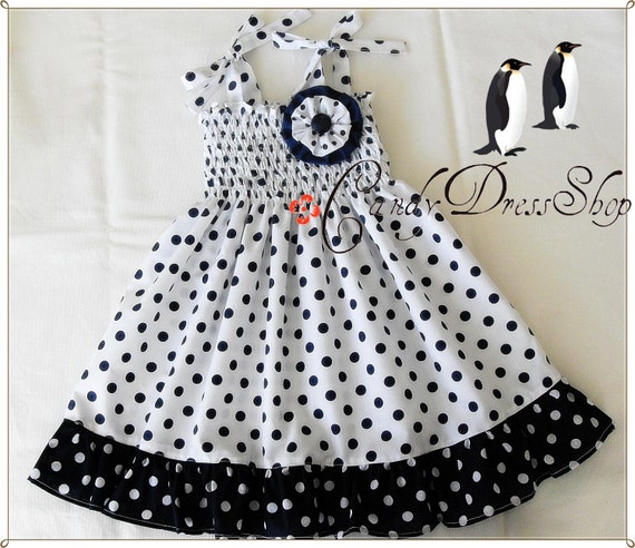 girls navy polka dot dress