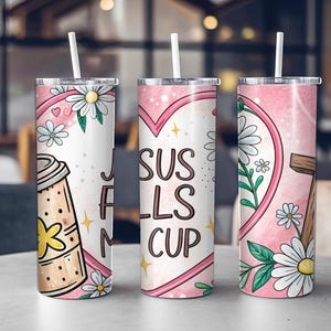 Jesus Fill My Cup Digital Tumbler Wrap PNG | 20 oz Skinny Tumbler Sublimation Design, Christian Sublimation Wrap, Faith Tumbler Printable