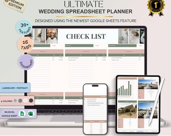 Wedding Spreadsheet Planner Template Google Sheets | Budget Tracker, Guest List Organizer, Vendor Checklist, Digital Wedding Planning Tool