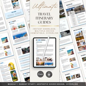 Travel Itinerary Guide Template | Editable Canva Travel Planner | Trip Schedule PDF | Vacation Organizer | Digital Download
