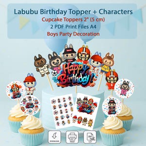 Labubu Birthday Cake & Cupcake Toppers: Printable Party Decorations (PDF Download)