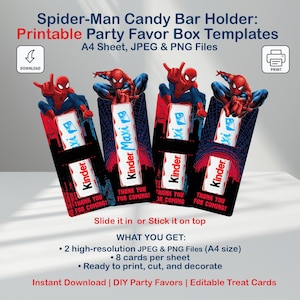 Spider-Man Party Favor Box: Superhero Candy Bar Holder (JPEG & PNG)