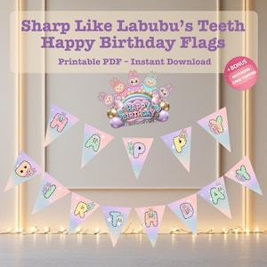 Labubu Birthday Banner & Cake Topper: DIY Party Decor (PDF Digital Download