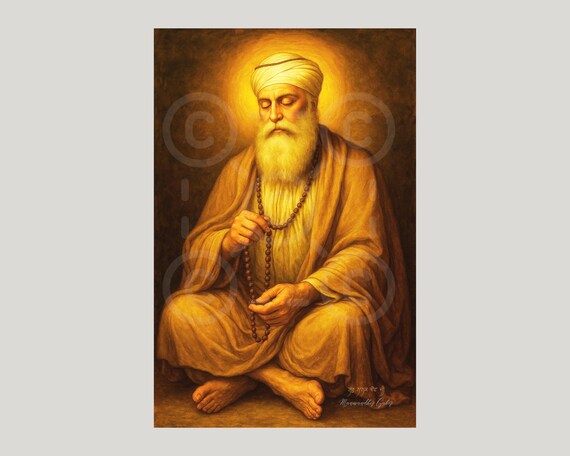 Guru Nanak Ji Exclusive Wall Art – Divine Meditation Portrait | Sikh Spiritual Printable | Godly Sikhism Decor | High Resolution Download