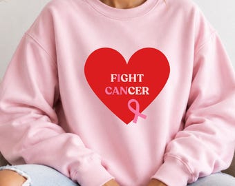 Fight Cancer Pink Sweatshirt | Red Heart Front Print | Breast Cancer Awareness Gildan 1800 I Made in Germany