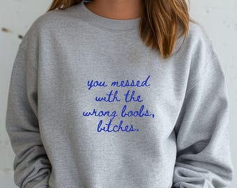 Sudadera "Te metiste con las tetas equivocadas", perras / Jersey unisex gris / Concientización sobre el cáncer de mama. Fabricada en Alemania.