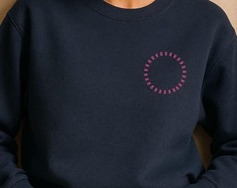 Pink Ribbon Circle Navy Sweatshirt | Breast Cancer Awareness Chest Print | Gildan 1800 I Made in Germany
