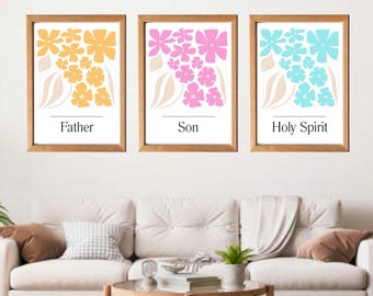Christian wall art Father Son Holy Spirit Holy Trinity art Digital wall art printable poster 3 set art