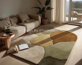 Abstract Hand-Tufted Wool Rug: Irregular Shape, Multi-Color, Custom Size