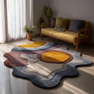 Modern Irregular Artistic Layered Multi Color Hand Tufted Wool Rug | Abstract Wool Rug for Home & Office Decor | Custom Sizes Available