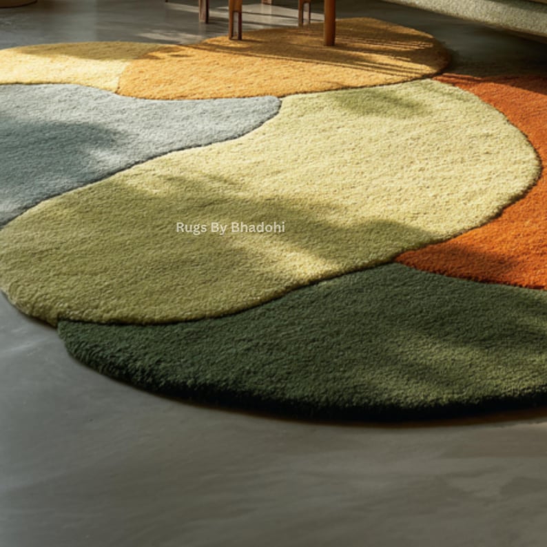 Modern Multi Color Irregular Shape Hand Tufted Wool Rug | Retro Earth ...