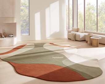 Hand Tufted Wool Rug: Modern Abstract Color Block Design