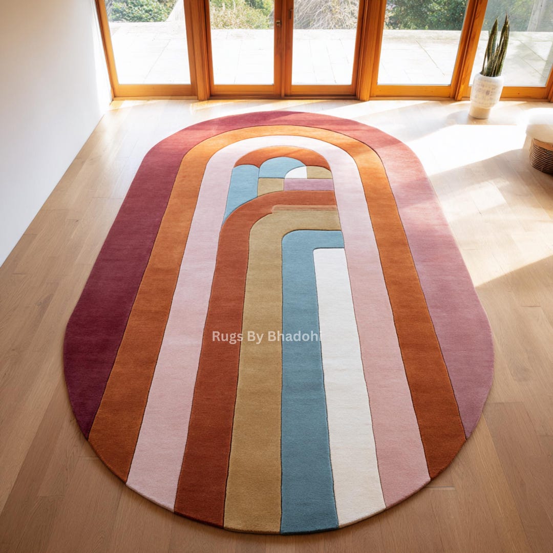 Round Arch Rug Retro Arch Wool Rug: Hand-tufted Rainbow Area Rug - Etsy