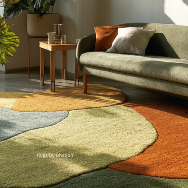 Modern Multi Color Irregular Shape Hand Tufted Wool Rug | Retro Earth ...