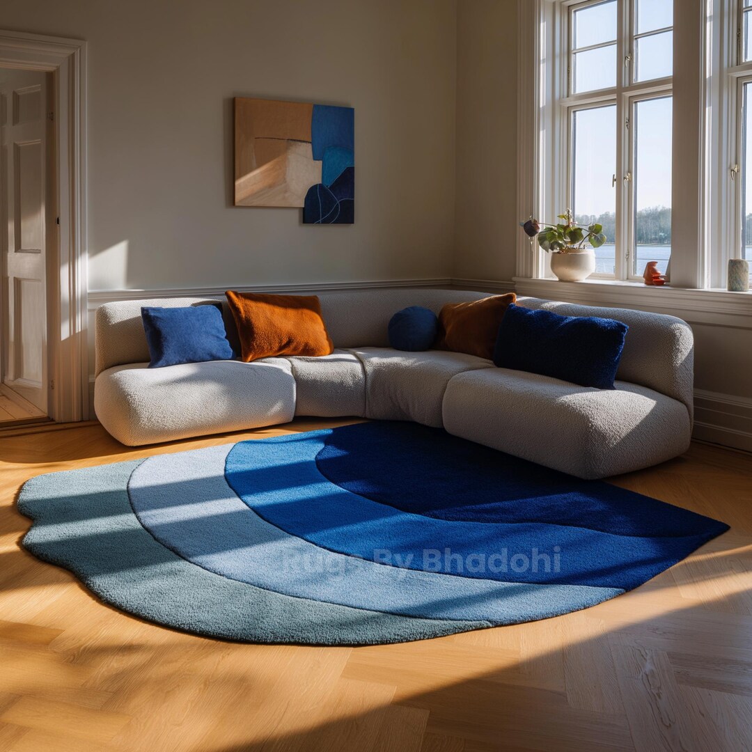 Retro Modern Irregular Shape Multi Color Wool Rug | Hand Tufted ...