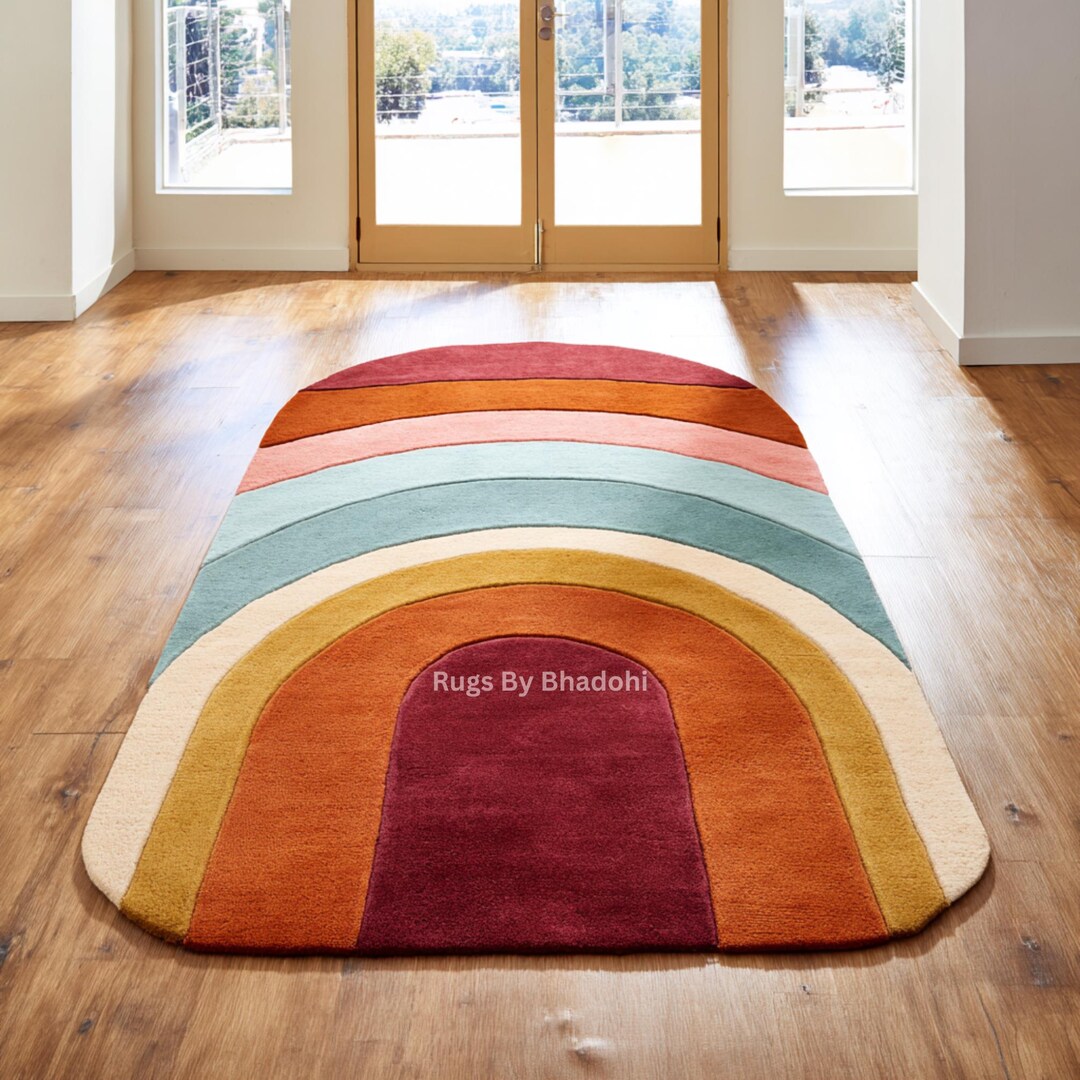 Retro Rainbow Arch Wool Rug: Hand-tufted Modern Statement - Etsy
