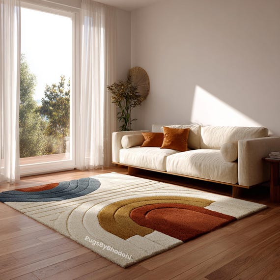 Abstract Hand-Tufted Wool Rug: Modern Retro Decor