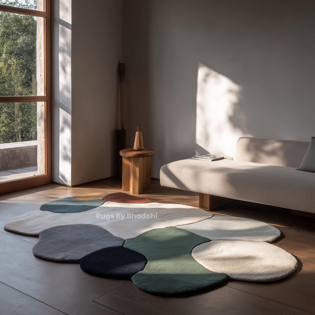Hand Tufted Wool Rug: Modern Abstract Art, Irregular Shape - Etsy