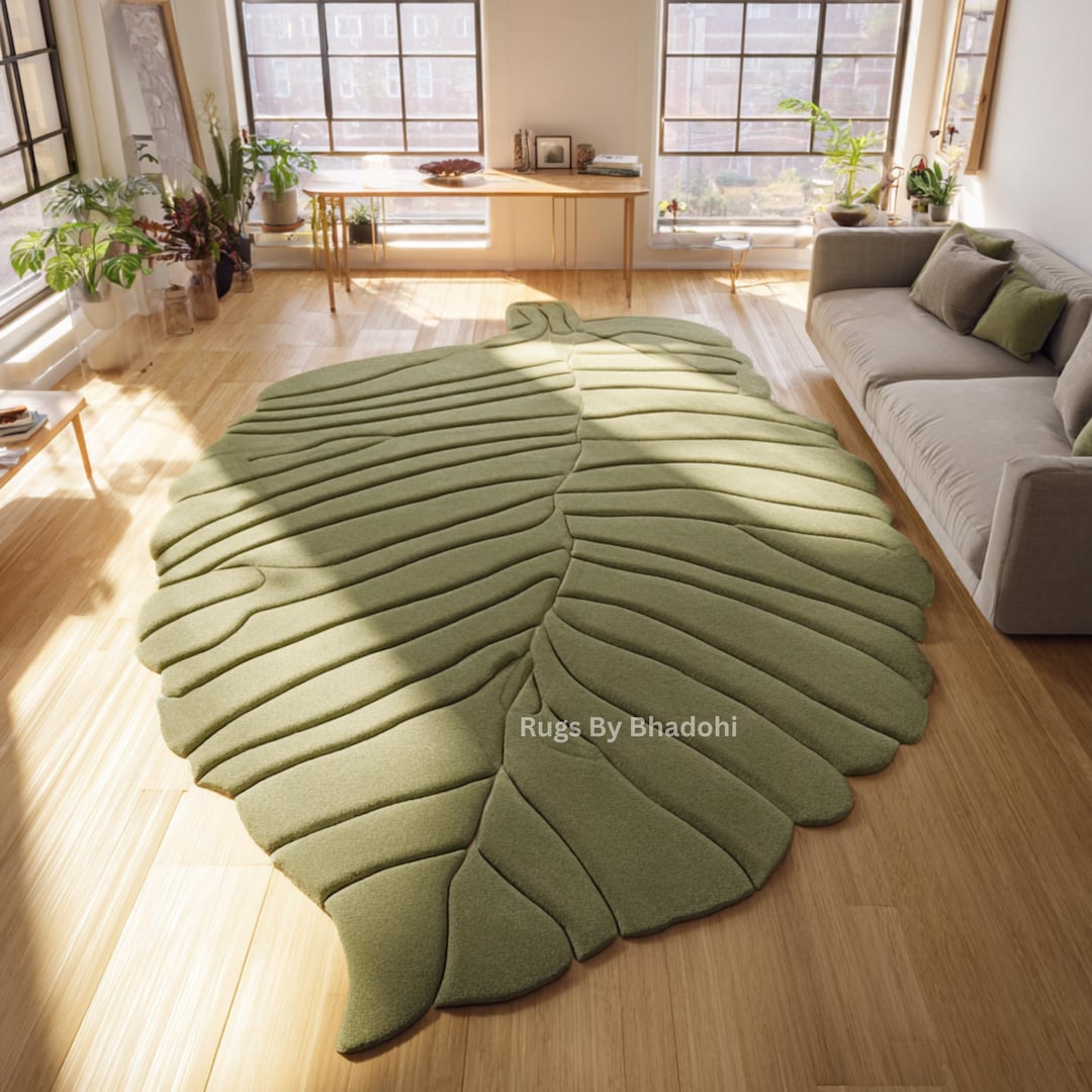 Leafy Handmade Rug Large Green Wool Leaf Rug: Hand-tufted Sculptural Carpet - Etsy