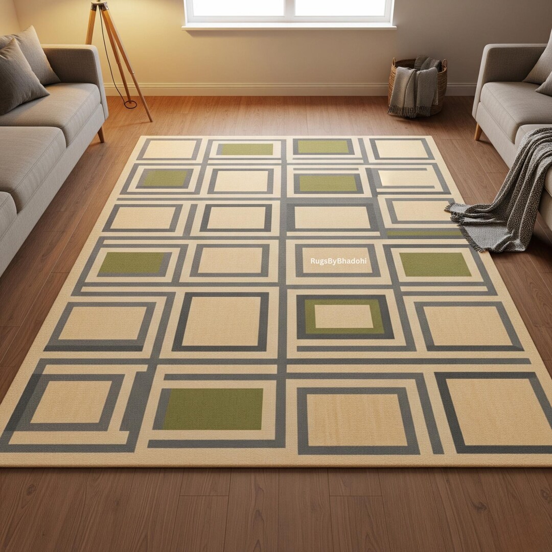 Handmade Geometric Rug – Square Design Wool Rug for Living Room ...