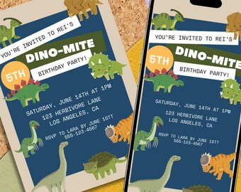 Invitación de cumpleaños con temática de dinosaurios, invitación editable para fiesta de dinosaurios (descarga digital)