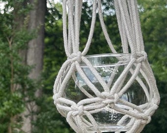 Small Macrame Plant Hanger: Boho Indoor Hanging Planter, 24"-26"