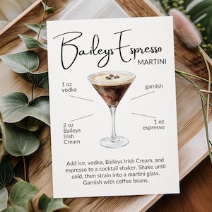 Baileys Espresso Martini Recipe Card | Printable Cocktail Menu (Digital Download)