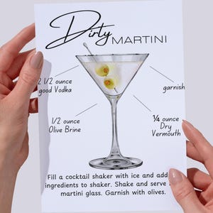 Vuile martini-receptkaart | Afdrukbaar cocktailmenu | Happy Hour-barwagendecor | Zelfgemaakt martini-feestbord | Direct downloaden
