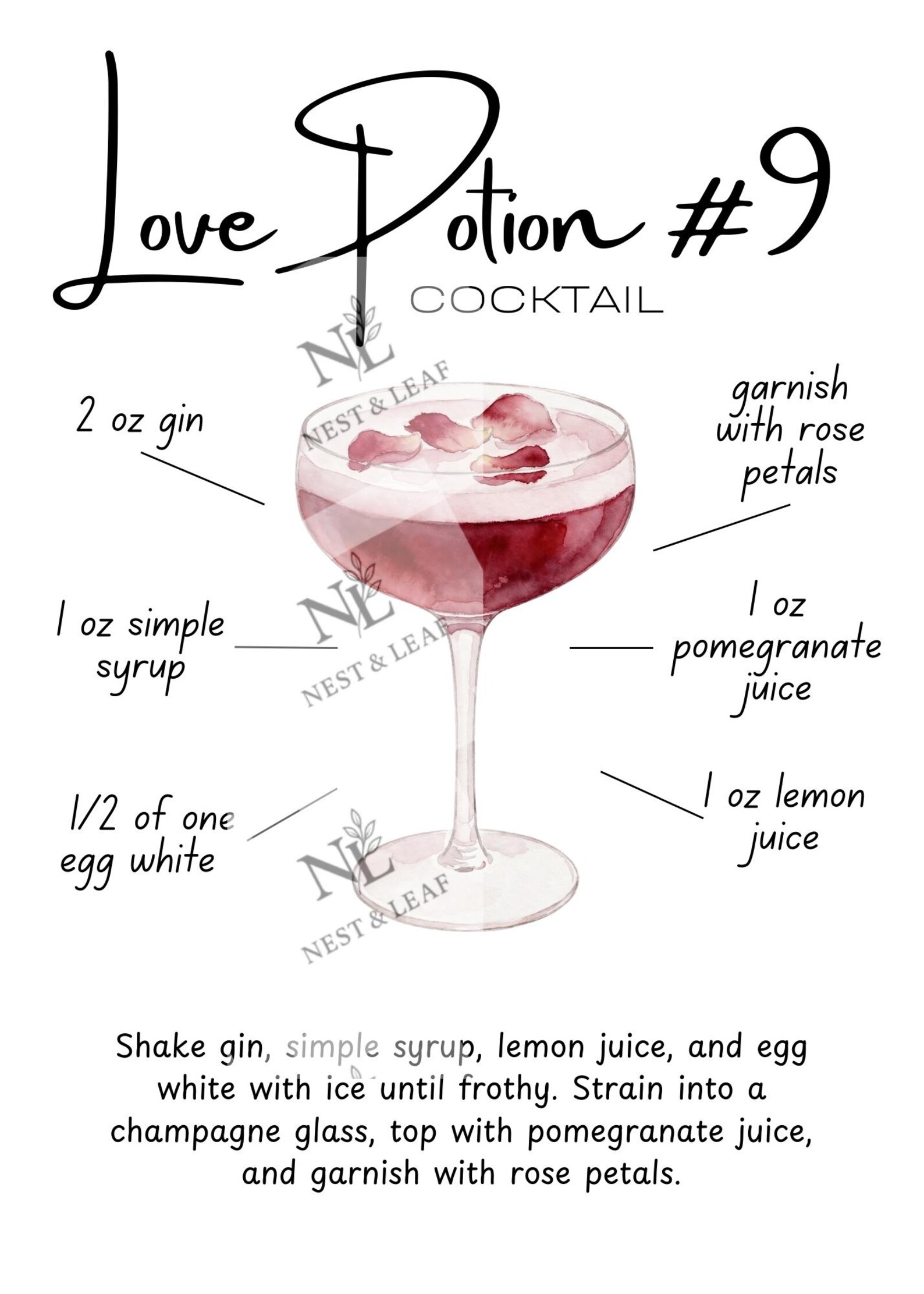 Love Potion #9 Cocktail Drink Recipe Card | Valentine's Day Drink
