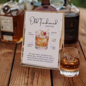 Old Fashioned Recipe Card | Classic Whiskey Printable | Bar Cart Decor