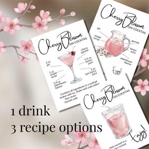 Cherry Blossom Cocktail Drink Card Bundle, Batch + Frozen Drink Recipe Set (digital download)