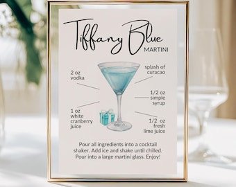 Tarjeta de carrito de bar Blue Martini / Tarjeta de cóctel imprimible