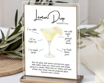Lemon Drop Martini Recipe Card | Instant Download