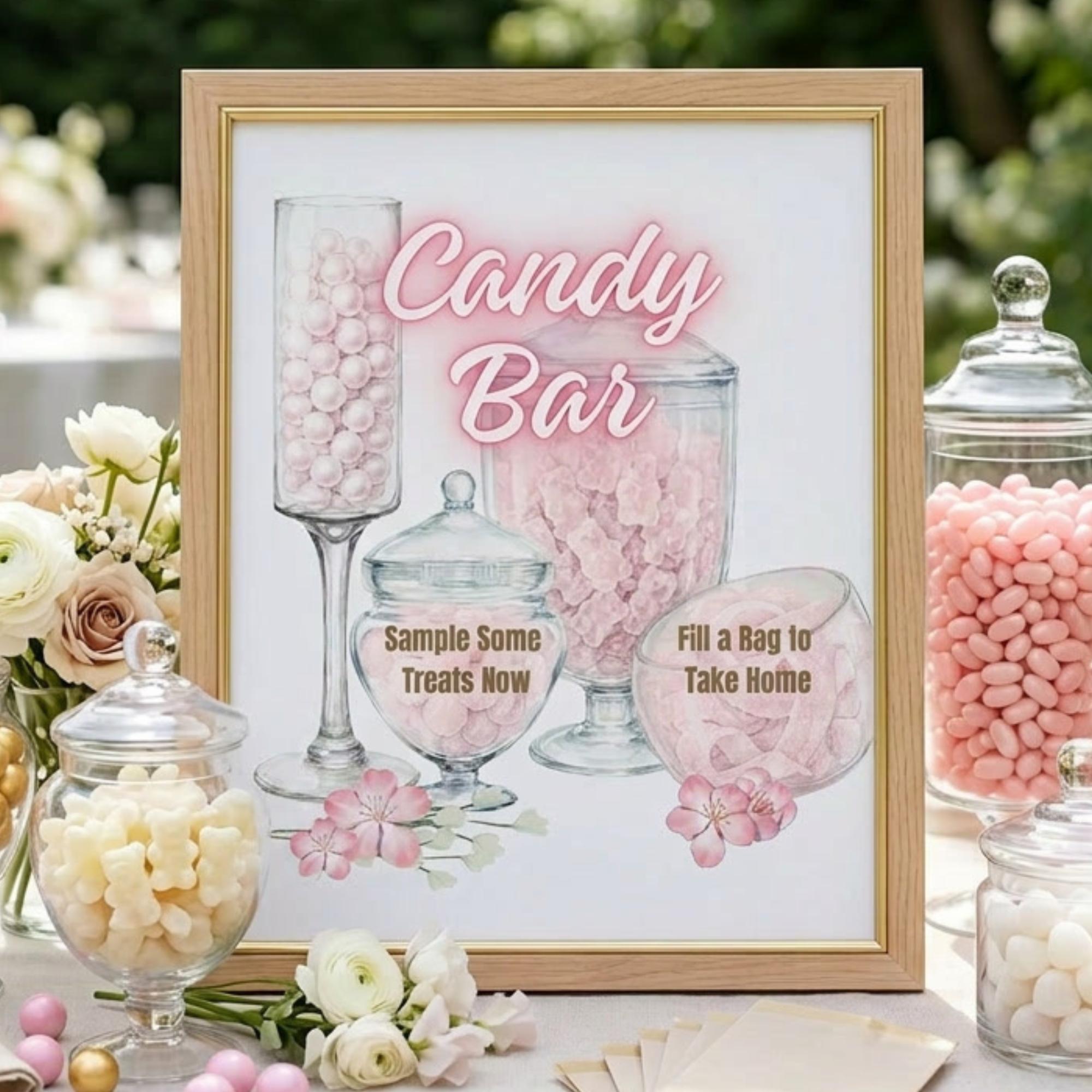 Candy Bar Sign Bundle, Pink Printable Candy Table Signs for Party ...