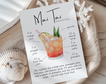 Mai Tai Mocktail Recipe Card Bundle | Non-Alcoholic Tropical Drink Display Card Image |  (Digital Download)