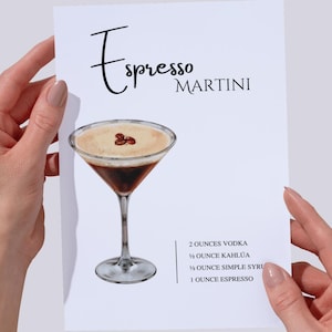 Espresso Martini Receptkaart 2 | Afdrukbaar cocktailmenu | Happy Hour-barwagendecor | Zelfgemaakt martini-feestbord | Direct downloaden