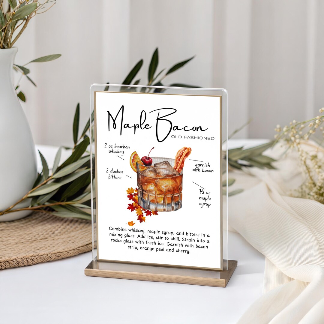Maple Bacon Old Fashioned Recipe Card: Fall Cocktail Sign (digital ...