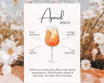 Cartão de receita do Aperol Spritz: Impressão de coquetel em aquarela (Download digital)