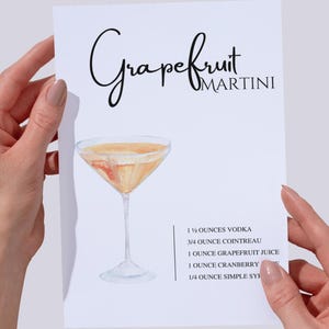 Grapefruit-martini Receptkaart 2 | Afdrukbaar cocktailmenu | Happy Hour-barwagendecor | Zelfgemaakt martini-feestbord | Direct downloaden