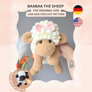 Patrón de ganchillo de Baabaa la Oveja - Tamaño MEDIANO - Oveja Amigurumi adorable - Patrón de oveja de peluche - Ideal para principiantes - Descarga en PDF - Costura sencilla