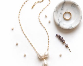 Handmade Freshwater Pearl Necklace, Gold Beaded Chain, Bridal Pendant, Dainty Layering Jewelry