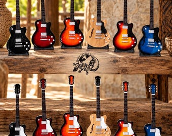 Mini E-Gitarre 24,5 cm aus Holz – handgefertigte Deko Gitarre mit Airbrush Hochglanzlackierung