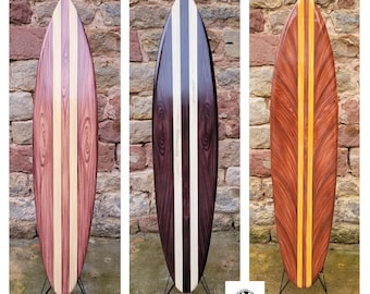 Deko Surfboard 160 cm – handbemaltes Holz Surfbrett in Gun-Form, Airbrush Beach Wanddeko