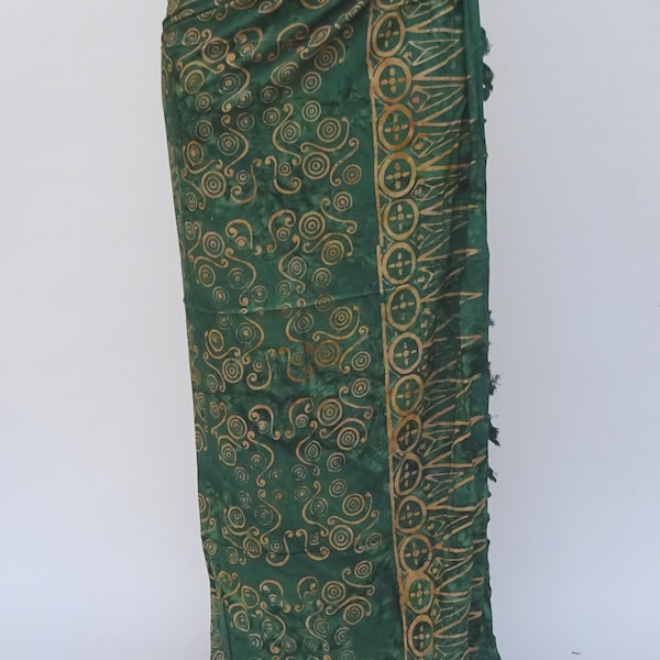 XL Boho Sarong, Green Batik Pareo with Coconut Buckle