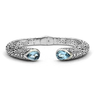 Massiver 925 Silber Armreif mit 2 Halbedelsteinen - Brazalete de plata de ley hecho a mano, 35 g imagen 2